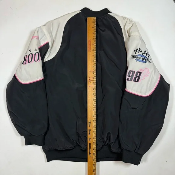 H&M Racing Thrill Seeker Black and Pink Oversized Bomber Jacket sz Small - Picture 8 of 9